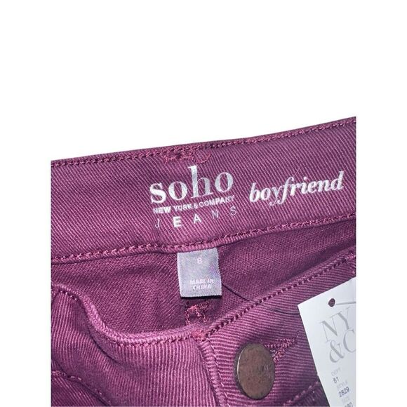 NEW WITH TAGS NEW‎ YORK & Company Soho Boyfriend Burgundy Jeans NWT, size 8 - Picture 4 of 9